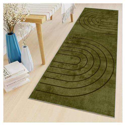 Alfombra pasillo verde 90x400 cm moderna lavable ajustable 4
