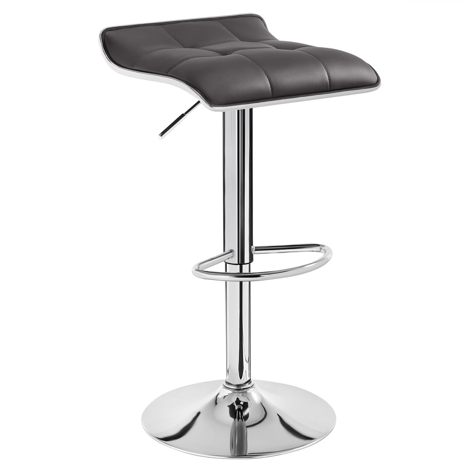 WOLTU Taburete de Bar Taburete Alto Cocina con Reposapiés Regulable en Altura Giratorio 360° Asiento Tapizado en PU, Gris