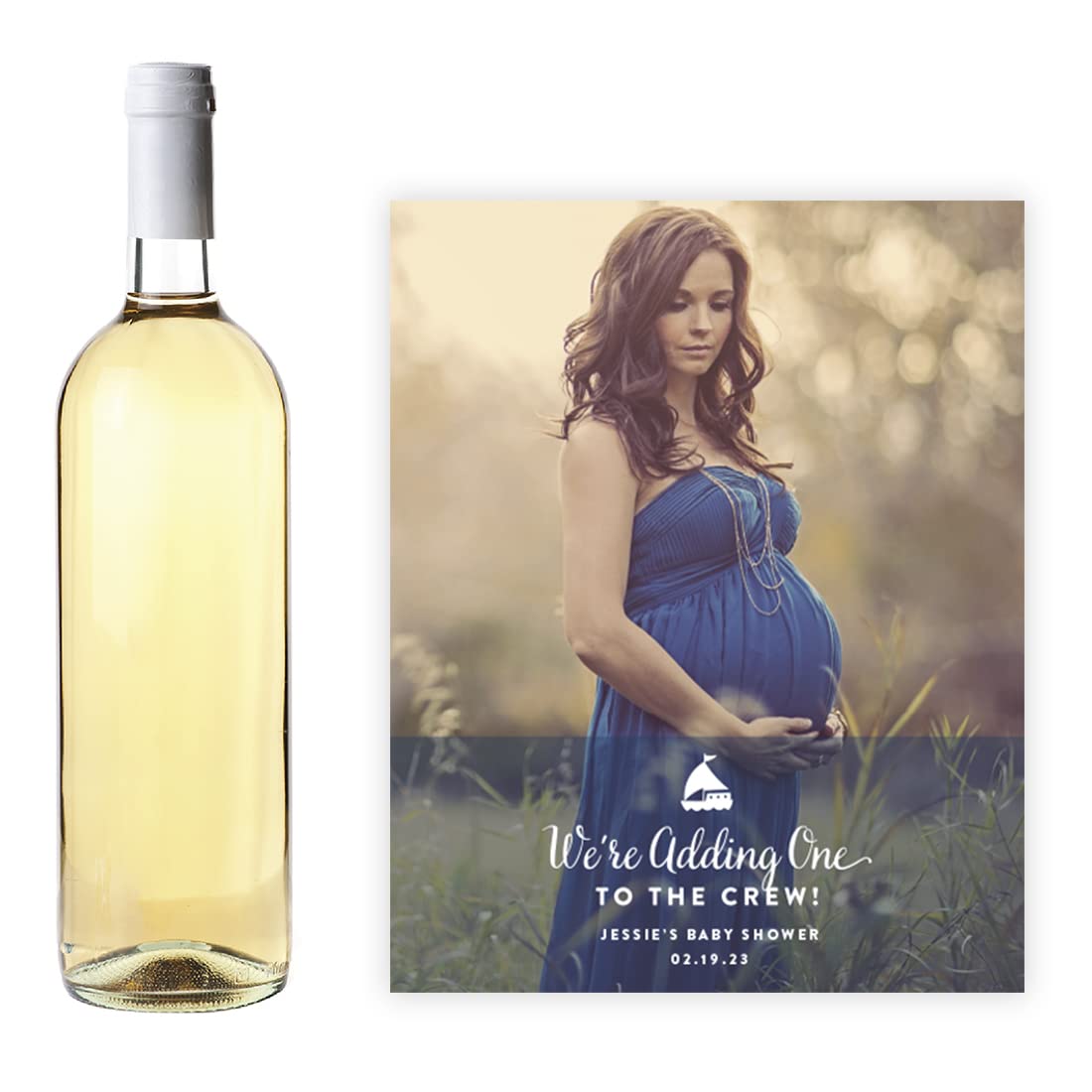 Andaz Press Photo Personalized Nautical Baby Shower Collection, Wine Bottle Labels, 20-Pack, Custom Image