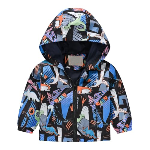 Toddler Cartoon Windproof Hooded Jackets Zipper Waterproof Long Sleeve Coats Baby Boys Girls Fall Dust Clothes