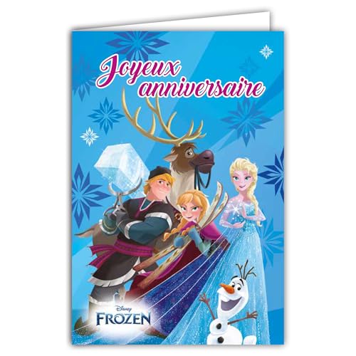 67-2001 Carte ANNIVERSAIRE La Reine des Neiges Disney Frozen Licence Officielle - Pour Enfant Fille Princesse Renne Cerf Bonhomme de Neige - Avec Enveloppe...