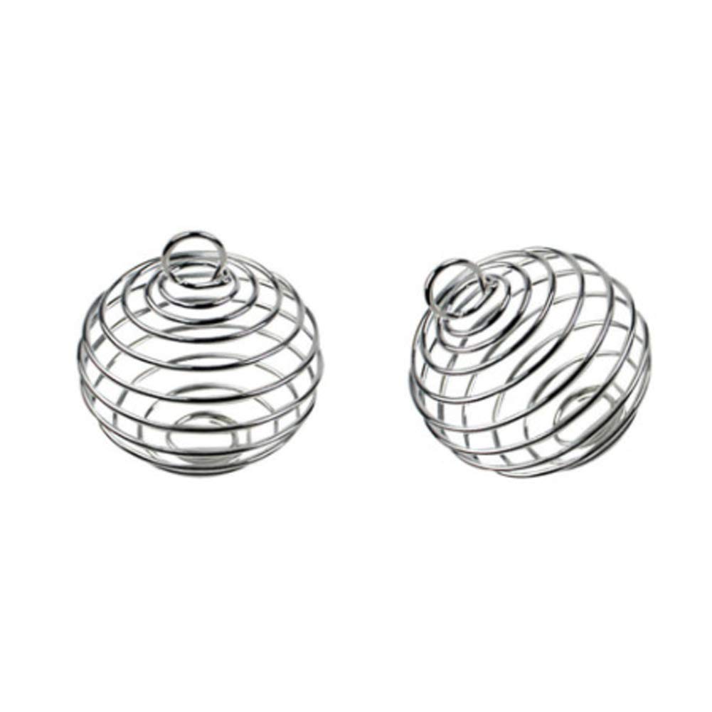 20 Pcs Spring Bead Cages Silver Hollow Shake Ball Lava Stone Beads Gemstone Ball Cage for DIY Jewelry Making (25 x 30 mm)
