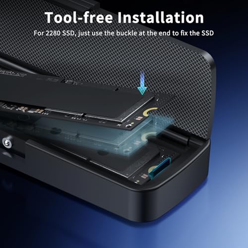 FIDECO M.2 NVMe SSD Enclosure, M.2 NVMe to USB Adapter, USB 3.2 Gen 2 (10Gbps) SSD Reader for M & M+B Key NVMe SSD, Support UASP and Trim, Tool-Free Installation, Sandwich Style Design - Image 7