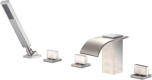 Vista 10 de Grifo de bañera romana en cascada, color negro mate, relleno de bañera con ducha de mano, alto flujo, SUMERAIN Mate negro