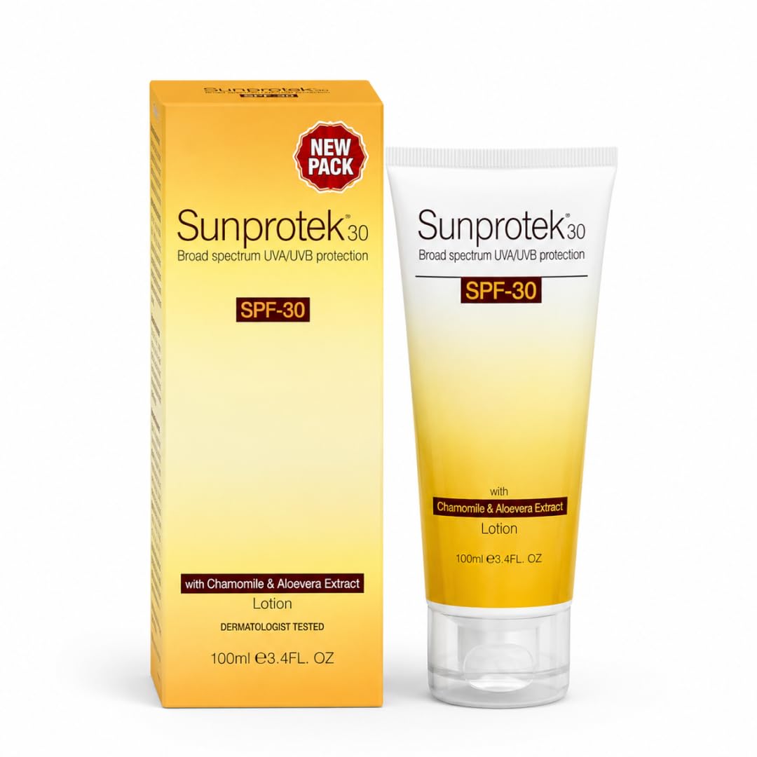 Sunprotek Sunscreen Lotion SPF 30 PA+++ | Hydrating, Lightweight & Non-Greasy | No White Cast | Broad Spectrum UVA UVB | Clinically Tested | 100 ml