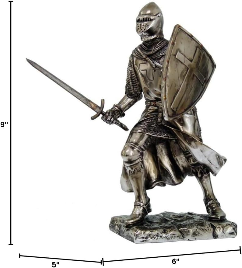 Crusader Knight Statue Silver Finishing Cold Cast Resin Statue 7" (8714) - Image 2