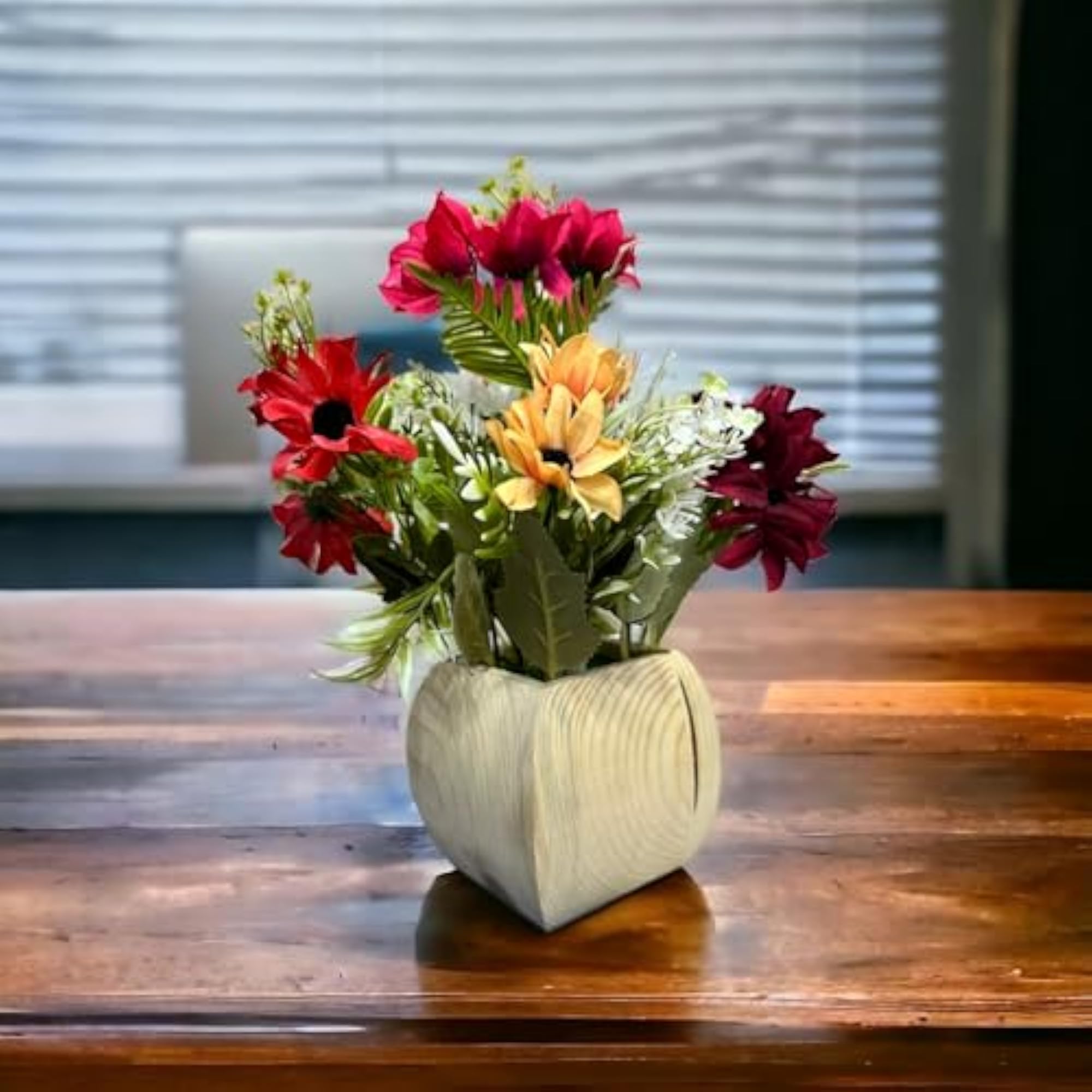 Wooden Pot with Multi-Design Dry Artificial Flowers, Elegant Décor Gift