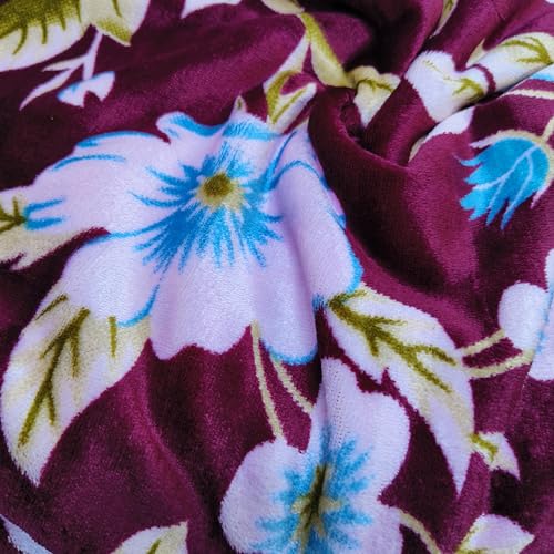 Image of Winter Woolen Premium Flannel Velvet Warm Duvet Cover Quilt Cover Rajai Cover Blanket Cover | Comforter Cover Single Size 60x100 inches Woollen (Maroon Sky Blue Flora, Single Bed)