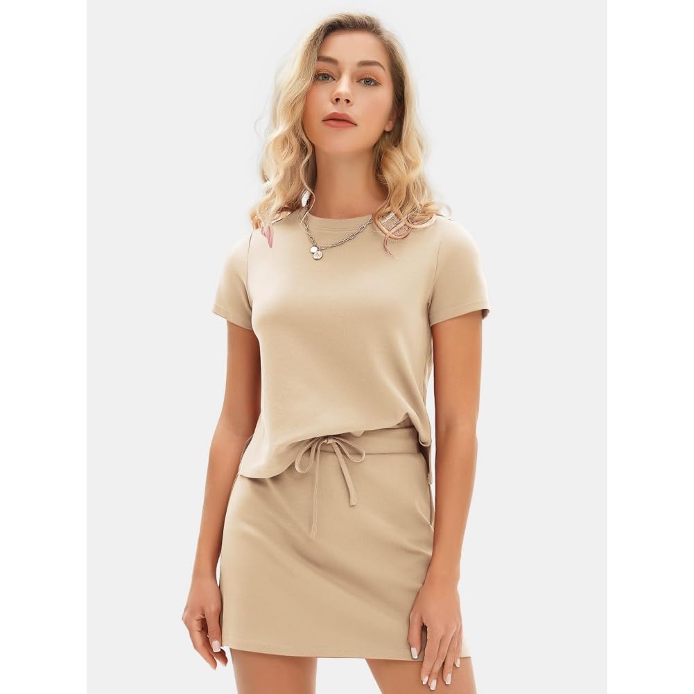 Damska casualowa letnia dwuczęściowa krótka spódnica z krótkim rękawem T-shirt spódnica tenisowa wykwintny bawełniany strój sportowy krótki sportowy na co dzień