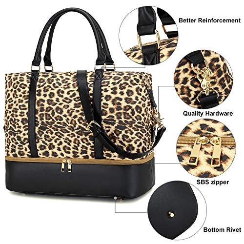 CAMTOP Women Ladies Weekender Travel Bag Canvas Overnight Carry-on Duffel Tote Luggage (289 Leopard-Brown)