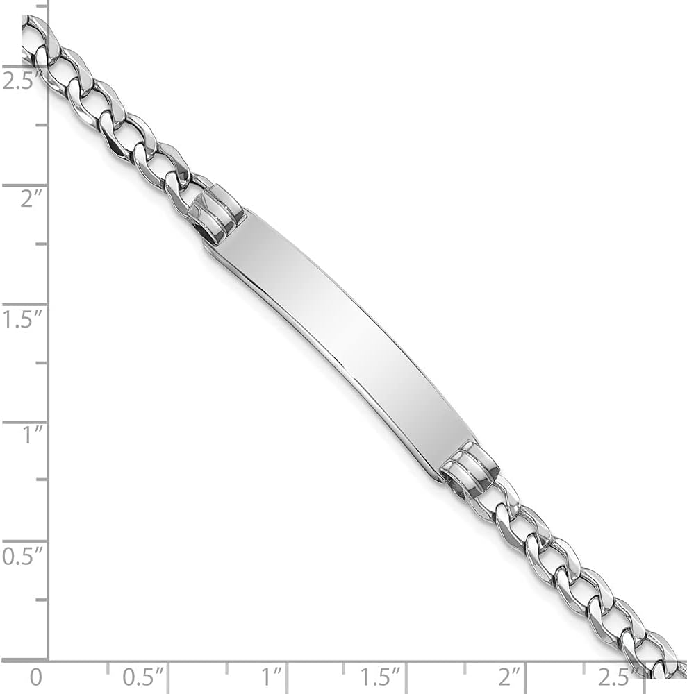 Engravable Personalized Custom 14K White Gold Polished Solid Cuban ID Bracelet For Men or Women Length 8 inches Width 7 mm With Lobster Claw Clasp