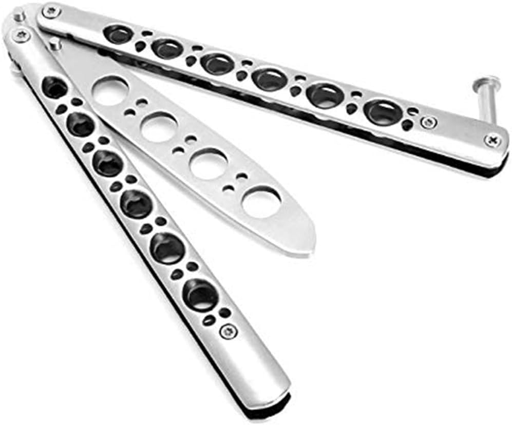 Lancoon Butterfly Knife and Comb Knife Trainer, Rainbow Metal Practice Balisong Steel Dull Knife With Sheath (Training Knife) Safe