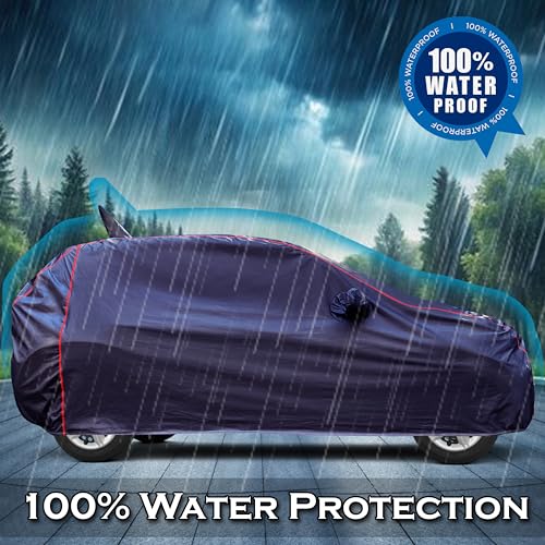 Image of 100% All Weather Car Body Cover Compatible with Kia Sonet Waterproof, Uv & Dust Protection | with Mirror & Antenna Pockets, Elastic Bottom, Piping Style - Blue
