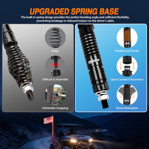 Image of Nilight LED Whip Light 1PC 5FT Spiral RGB Antenna Whips with Spring Base, App /Remote Control DIY Chasing Patterns Brake & Reverse Lights for Side by Side ATV UTV RZR Can-Am Buggy Jeep