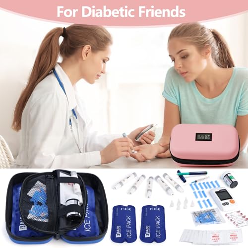 Image of Insulin Travel Organizer - TSA Approved Diabetic Medicine Storage Bag with Temperature Display and 2 Cooling Gel Packs (Pink)