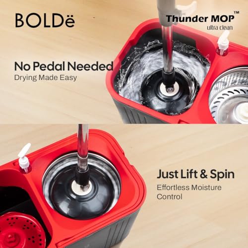 BOLDë Thunder MOP Spin System - Ultra Clean - Single Bucket Microfiber Head, Stainless Steel Wringer, Antifungal Quick-Dry Cleaning, Soap Dispenser, 3 Free Refills (Navy/Cyan) by BOLDë - Used condition - Image 2
