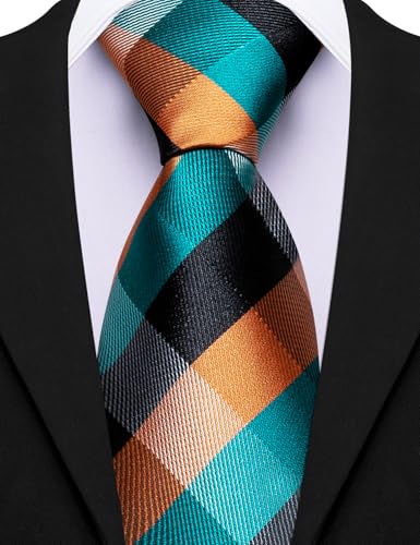 Image of Barry.Wang Mens 6 PCS Ties Silk Striped Paisley Check Floral Necktie Silky Woven Wedding Business Party Ties 3.34 inch