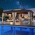 MELLCOM 14'x20' Hardtop Gazebo, Galvanized Steel Metal Double Roof Aluminum Gazebos with Curtain and Netting, Brown Permanent Pavilion Gazebo with Aluminum Frame for Patios, Gardens, Lawn