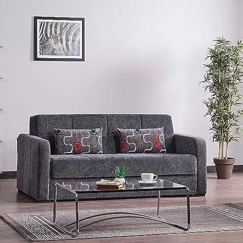 Sweet Home Stores 72" Pull Out Sofa Bed with Storage, Firm, Fabric, 650 lbs Capacity, Sleeper Sofa, Futon for Living Room or Home Office Convertible Couch, Classique, Gray Cover