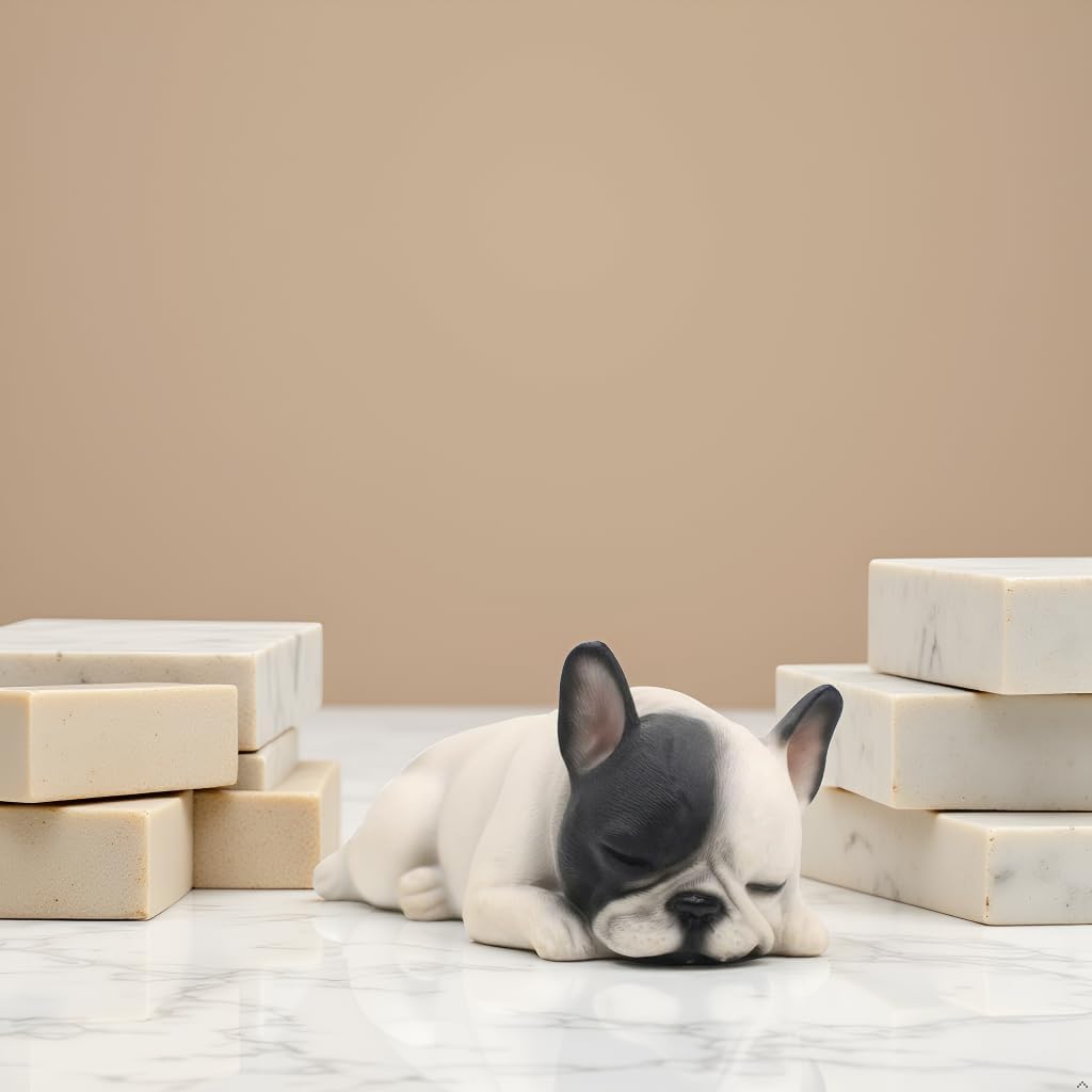 Comfy Hour 6 Inch Lying Sleeping French Bulldog Figurine – Realistic Frenchie Puppy Statue, Black and White Resin Dog Sculpture, Cute Animal Collectible Home Office Shelf Decor, Black and White