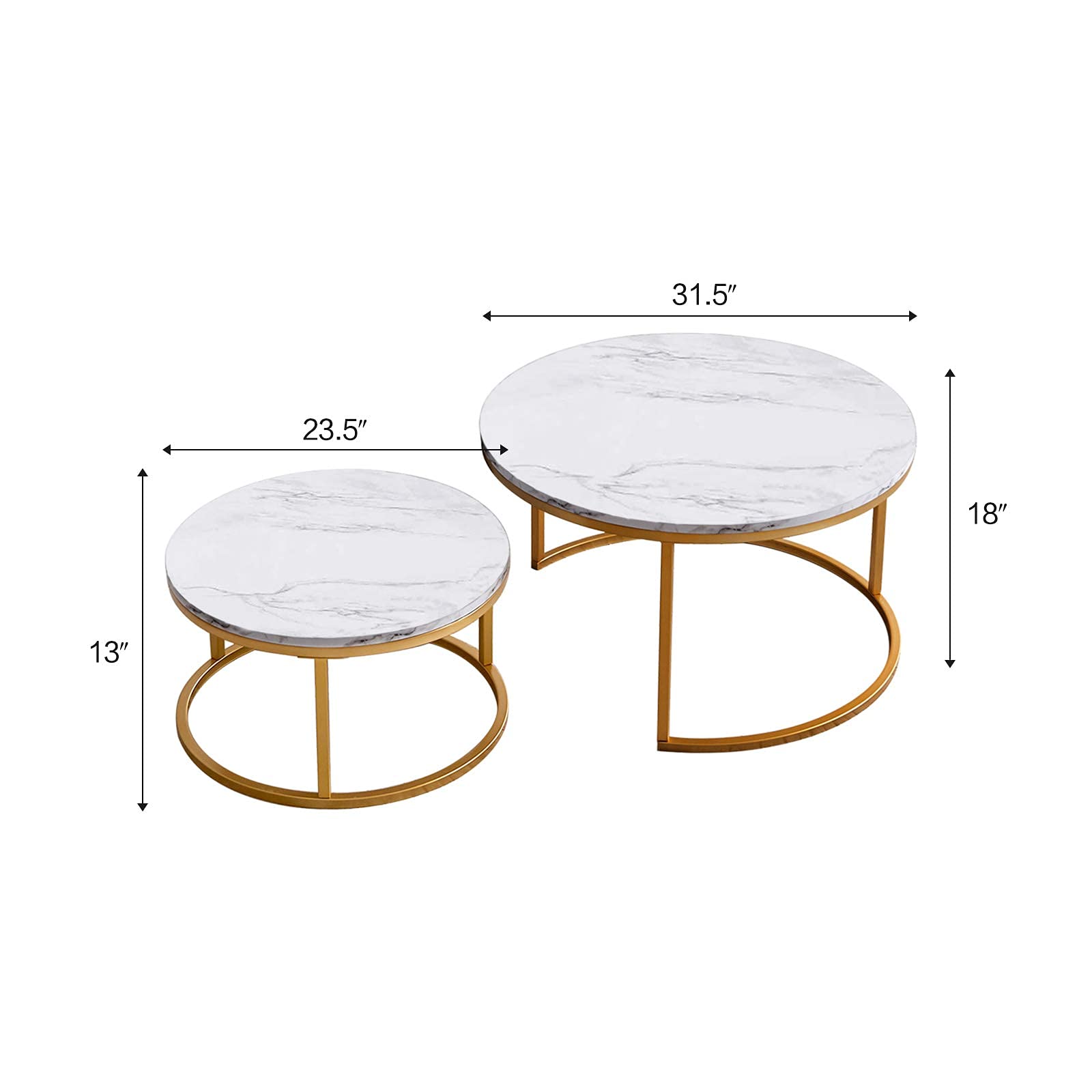 Modern Nesting Coffee Table, Marble Look Sofa Side Nest of Tables Round