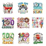 9Pcs 100 Days of School Iron on Decals for Clothing DIY Heat Transfer Vinyl Stickers for T-Shirt Jeans Pillow Cover Craft Appliques Decor