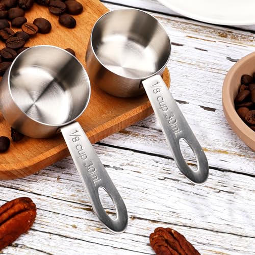 2Pcs 1/8 Cup Measuring Cup, 30ml Scoop, Stainless Steel Measuring Cups, Coffee Scoops, Measuring Scoops for Canisters Tablespoon Measure Spoon, Short Handle Cooking Measuring Scoop(30ML) - Image 5