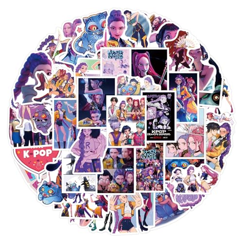 Image of 110pcs Demon Hunters Movies Stickers Pack,Vinyl Waterproof Demon Hunters Decal for Water Bottle Laptop Toy Sticker for DIY Decorate Bumper Phone Hard Hat Kids Teens Gifts