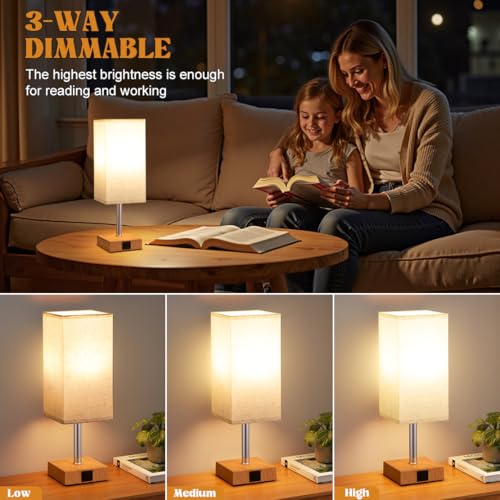 Aooshine Bedside Lamps, Table Lamp for Living Room Bedroom, Touch Lamps Bedside with USB A+C Charging Ports, Dimmable Bedroom Lamp with Fabric Shade for Kids Room, Study, Dorm, Office(Bulb Included) - Image 4