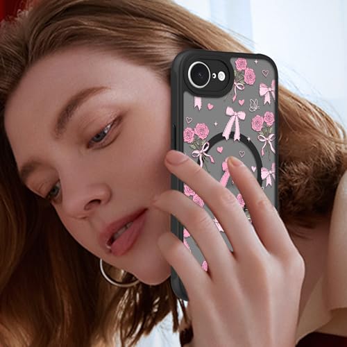Image of KANGHAR Case for iPhone 16e /17e Bows Bouquet Pattern | [Compatible with Magsafe] Cute Flowers Florals Protective Magnetic Case for Girls Women Men
