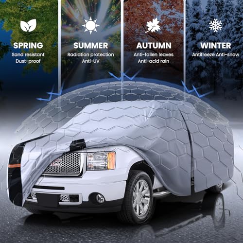 Image of Multi-Layer GMC Sierra Truck Cover, Custom fit Sierra 2002-2026 Double /Extended /Crew Cab SB(5.7'-6.6') Car Cover Waterproof All Weather, Full Exterior Cover Rain Wind and UV Protect with Door Zipper