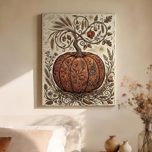Cuadro de lienzo de calabazas botánico rústico para decoración de interiores 4