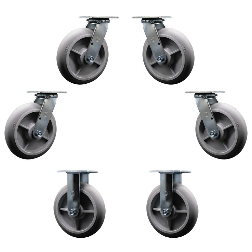 Service Caster Brand Replacement Caster Set for Magliner U-Boat Casters 13063 13064 – Thermoplastic Rubber Swivel Top Plate Caster Set w/8" x 2" Gray