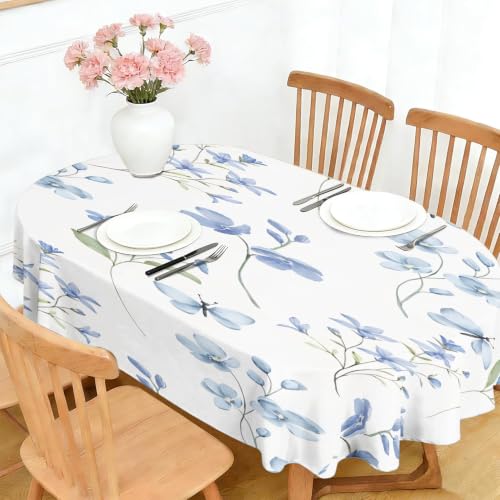Nappe ovale fleurs bleues lavable protège table contre les taches repas