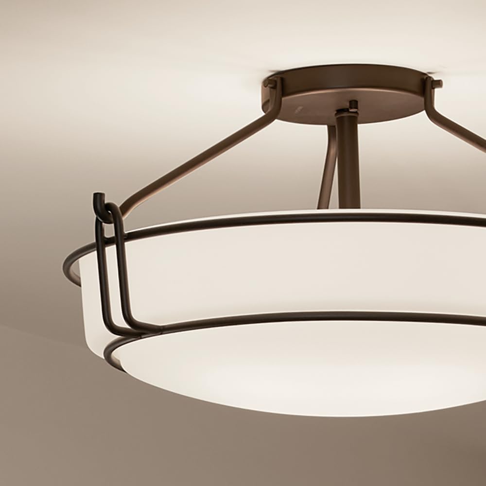 Kichler Alkire 4-Light Semi Flush Mount in Olde Bronze, Satin Etched White Glass, (11" H x 22" Dia), 44086OZ