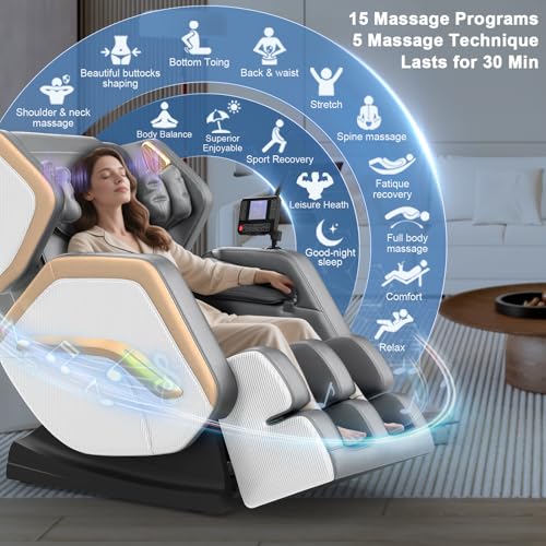 Image of Massage Chair Full Body, Zero Gravity Massage Chair 2026 for Back Fatigue with 10 Fixed Rollers, Heating, Airbags, Phone Controller, Bluetooth Speaker, Nightlights for Living Room, Bedroom