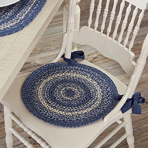VHC Brands Great Falls Blue Round Seat Cushion Chair Pad Cover