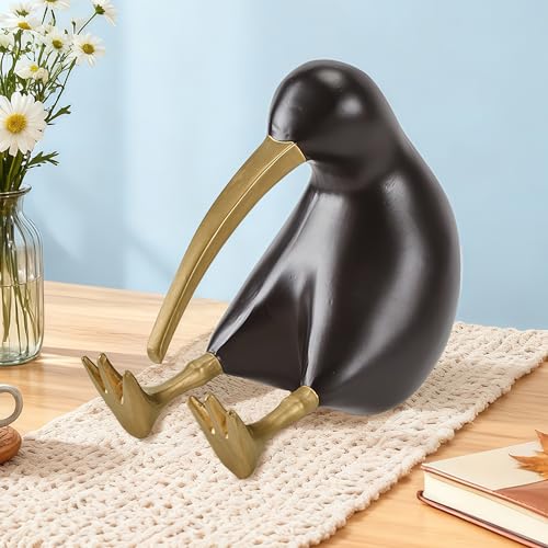 Figura Decorativa de Resina Pájaro Kiwi Abstracto Negro y Dorado miniatura 4