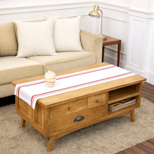 Solino Home 100% Pure Linen Table Runner, 14 x 48 in, Red and White Striped