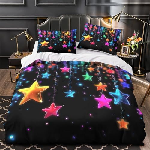 Housse de couette étoiles colorées 3D microfibre Super King