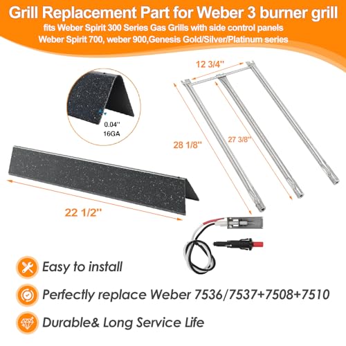 Image of Porcelain Flavorizer Bars & Burner Kit for Weber Genesis /Spirit Grills | Fits Weber Spirit 300 /700 /900 & Genesis Silver /Gold B /C, E310 with Side Mounted Control. Rust-Resistant, Easy Install.