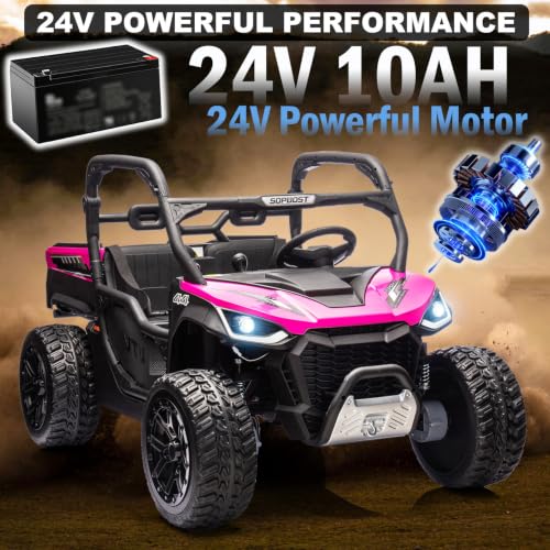 Image of NEWQIDA 2 Seater Kids UTV 24V Ride on Toy for Kids 3-8 Side by Side, Pink