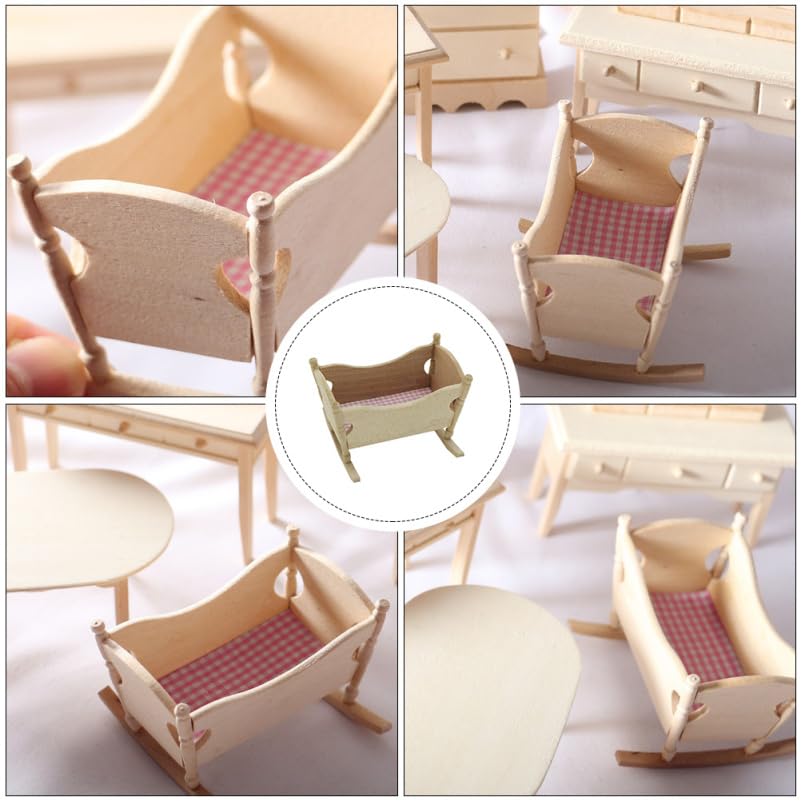 STOBOK Cradle Miniature Poupee Crche Lit Mini Berceau en Bois Jouet Pretend Jouer Maison de Poupee Meubles Accessoires Decorations - Brown, Classique
