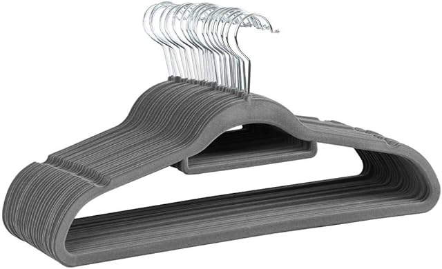 Yaheetech 100x Velvet Hangers w/Tie Bar Flocked Hangers Non Slip 360° Swivel Hook Gray