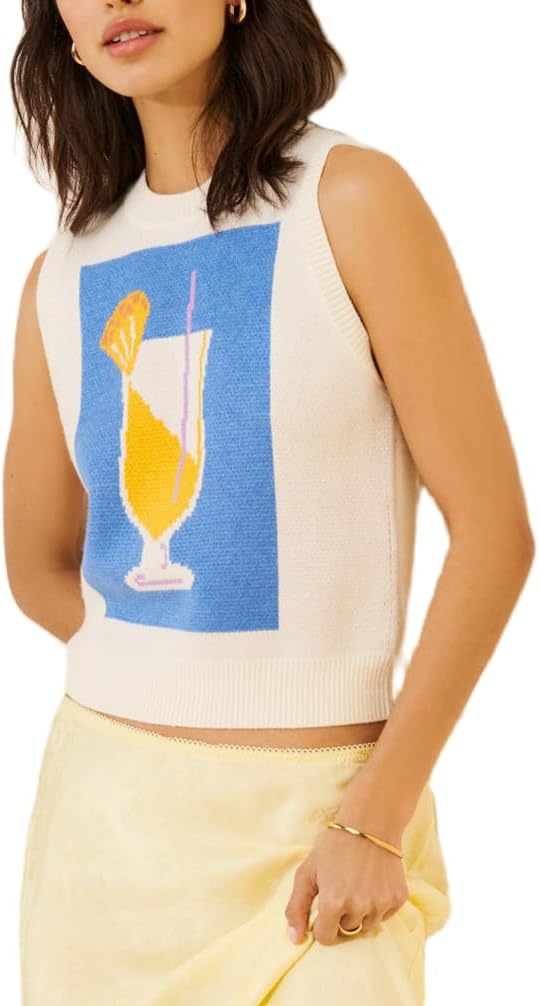 Women’s Sweater Vest Lobster Graphic Knit Tank Top Y2k Crew Neck Knitwear