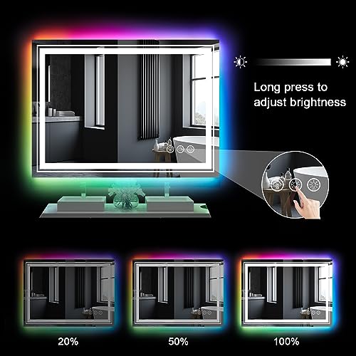 LED Mirror for Bathroom, 40"X36" with 8 RGB Backlit +3 Front Lit (Adjustable Individually), Anti-Fog, Lighted Bathroom Vanity Mirror for Wall, Shatterproof, Memory Function, Tempered Glass