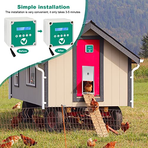 TELAM Automatische Hühnerklappe, Türöffner Hühnerstall mit Timer und Lichtsensor mit LCD-Bildschirm, Solarenergie oder… – Bild 7