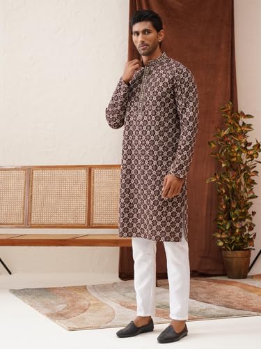 Image of Jompers Purple Embroidered Kurta Pyjama Set For Men (Purple, XL)
