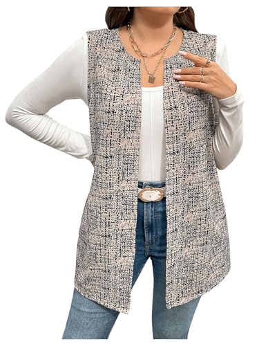 MakeMeChic Women's Plus Size Open Front Sleeveless Vest Dressy Outerwear Jacket