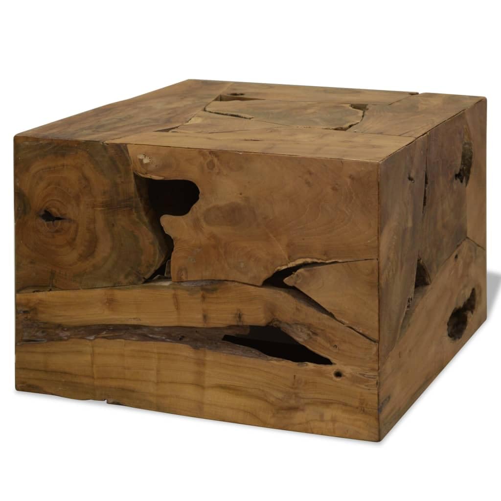 Stolik kawowy 50 x 50 x 35 cm z drewna tekowego, brązowy, kwadratowy stół, lite drewno, stolik pomocniczy, rustykalny stół, ręcznie wykonany, stabilny